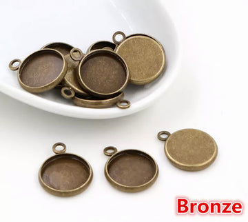 5pcs, 12mm Inner Setting,  High Quality Iron Material Pendant Cabochon - choose your colour